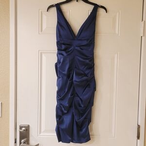 Dark Blue Sleeveless Ruched Gown / Dress